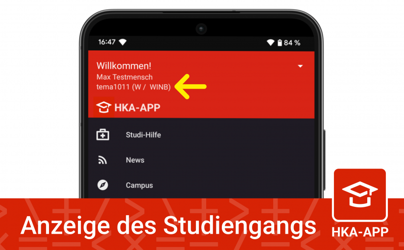 Anzeige des Studiengangs in der App